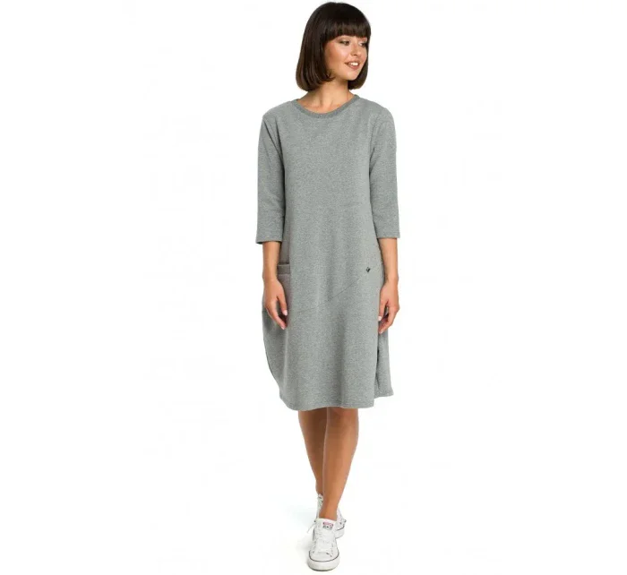 B083 Oversized šaty s predným vreckom - šedé