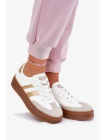 Dámske tenisky na platforme z ekokože Elaraven - bielo-zlaté