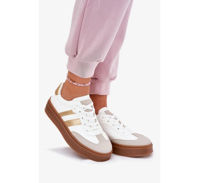 Dámske tenisky na platforme z ekokože Elaraven - bielo-zlaté