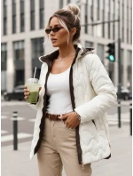 Dámska prešívaná prechodná bunda s odnímateľnou kapucňou ecru TY5624