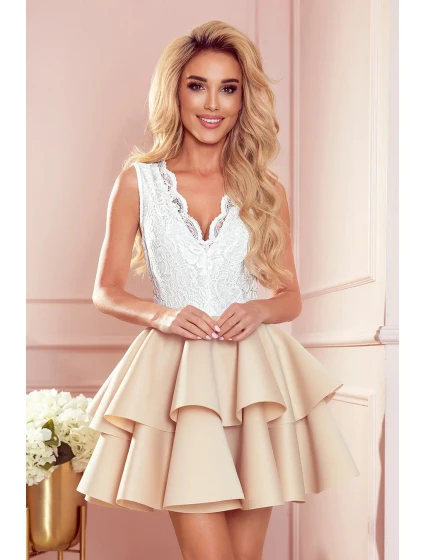 Béžové dámské šaty s krajkovým výstřihem a model 17280731 - numoco Béžové dámské šaty s krajkovým výstřihem a model 17280731 - numoco