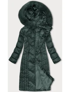 Tmavo zelená dlhá vypasovaná dámska zimná bunda S'west (B8201-10)