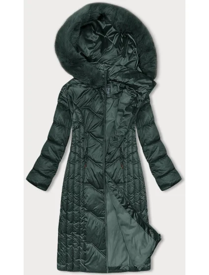 Tmavo zelená dlhá vypasovaná dámska zimná bunda S'west (B8201-10)