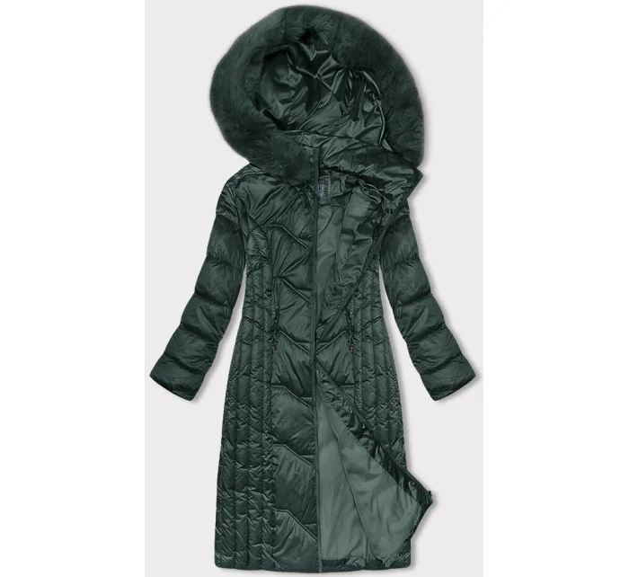 Tmavo zelená dlhá vypasovaná dámska zimná bunda S'west (B8201-10)