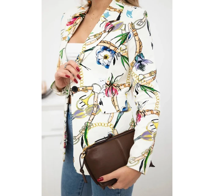 Bavlnená bunda s potlačou a gombíkom ecru