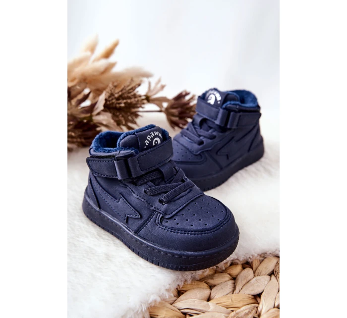 Dziecięce Ocieplane Wysokie Buty Sportowe Granatowe Clafi Dziecięce Ocieplane Wysokie Buty Sportowe Granatowe Clafi