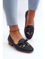 Dámské lodičky s detaily a mašlí tmavě modré model 21658375 - Boto