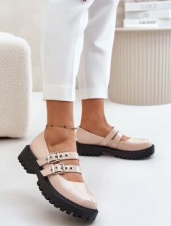 Półbuty Damskie Z Paskami Lakierowane Beżowe Terione