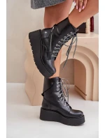 Kožené Botky Worker Na Platformě A Klínu model 21678220 Černé - Maciejka