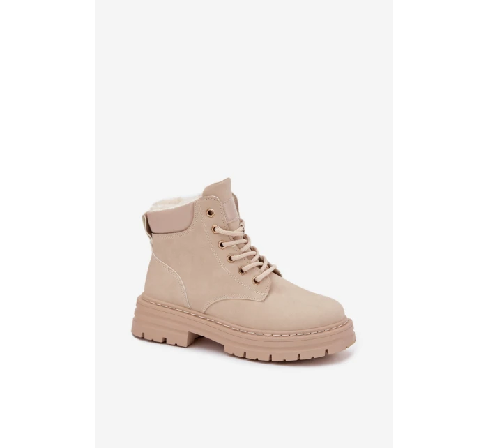 Trapery Damskie Ocieplane Futerkiem Na Zamek Jasnobeżowe Tharika