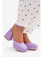 Dámské sandály s masivním podpatkem typu sloupek s páskem a kamínky Fialové Seraphina