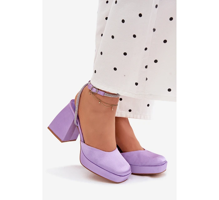 Dámské sandály s masivním podpatkem typu sloupek s páskem a kamínky Fialové Seraphina