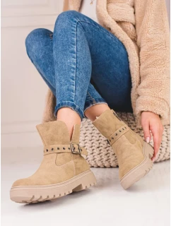 Praktické hnedé členkové topánky na plochom podpätku pre ženy