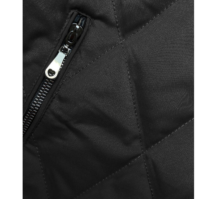 Čierna prešívaná bunda s ozdobnými sťahovacími lemami (16M9086-392)
