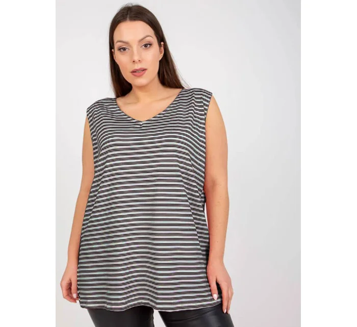 Tmavě bavlněný pruhovaný plus size top model 19576768 - Factory Price