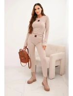 Dámská bavlněná souprava s dlouhým rukávem a legínami béžová Dámská bavlněná souprava s dlouhým rukávem a legínami béžová
