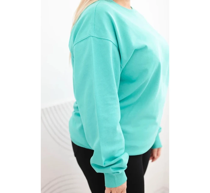 Dámská mikina Plus Size bavlněná basic s kulatým výstřihem tmavě mátová Dámská mikina Plus Size bavlněná basic s kulatým výstřihem tmavě mátová