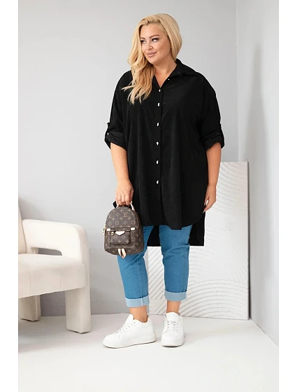 Dámská košile Plus Size z viskózy manšestrová s model 22297050 rukávy černá - K-Fashion Dámská košile Plus Size z viskózy manšestrová s model 22297050 rukávy černá - K-Fashion