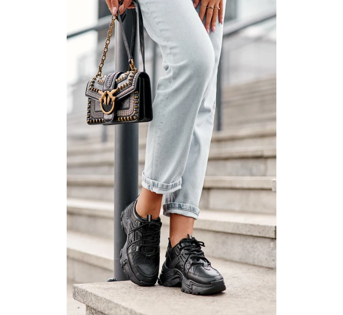 Masywne Damskie Buty Sportowe Sneakersy Czarne Toderus