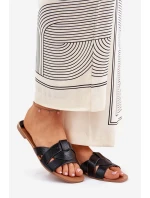 Płaskie Klapki Damskie Z Przeplatającymi Się Paskami Czarne Selaenor Płaskie Klapki Damskie Z Przeplatającymi Się Paskami Czarne Selaenor
