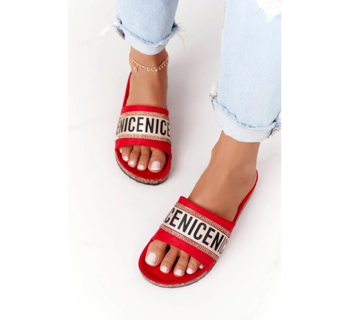 Nazouváky Na Korkové Podrážce Se Zirkony červené Be Nice