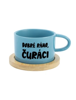 DOBRÉ RÁNO, ČURÁCI - modrý hrníček makronka 200 ml