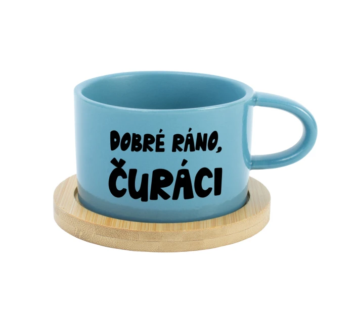 DOBRÉ RÁNO, ČURÁCI - modrý hrníček makronka 200 ml DOBRÉ RÁNO, ČURÁCI - modrý hrníček makronka 200 ml