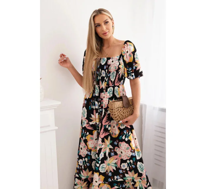 Viskózové šaty s volánkovým výstřihem model 20243124 černé - Kesi