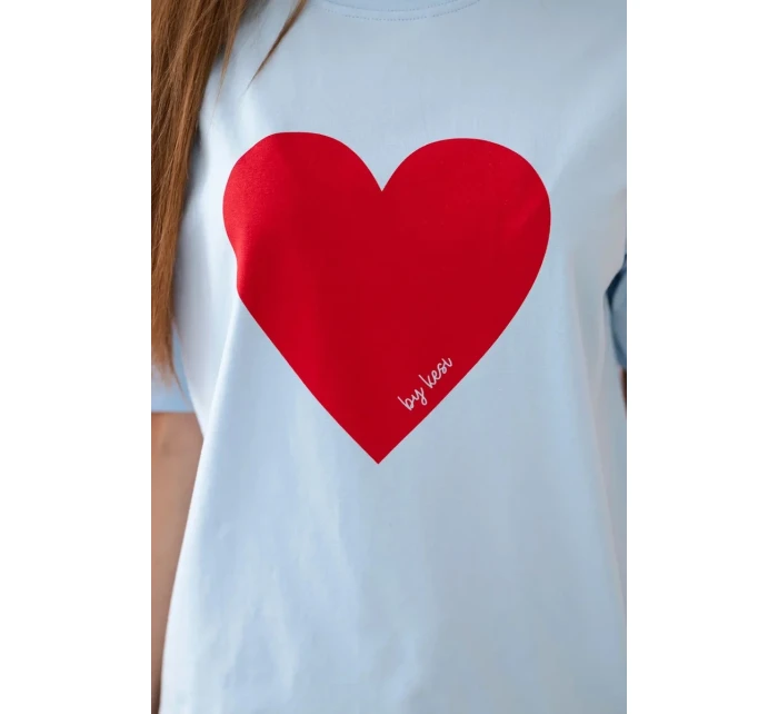 Bavlnená blúzka s potlačou srdca modrá