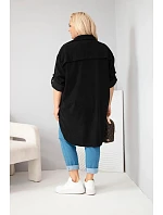 Dámska košeľa Plus Size z viskózy, manšestrová, s odnímateľnými rukávmi, čierna