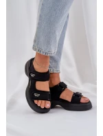 Materiałowe Lekkie Sandały Na Platformie Czarne Deniffia Materiałowe Lekkie Sandały Na Platformie Czarne Deniffia