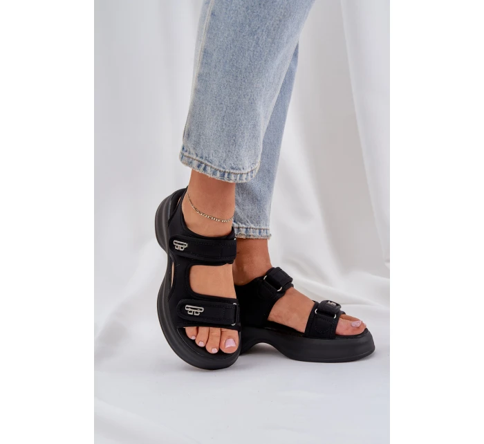 Materiałowe Lekkie Sandały Na Platformie Czarne Deniffia Materiałowe Lekkie Sandały Na Platformie Czarne Deniffia