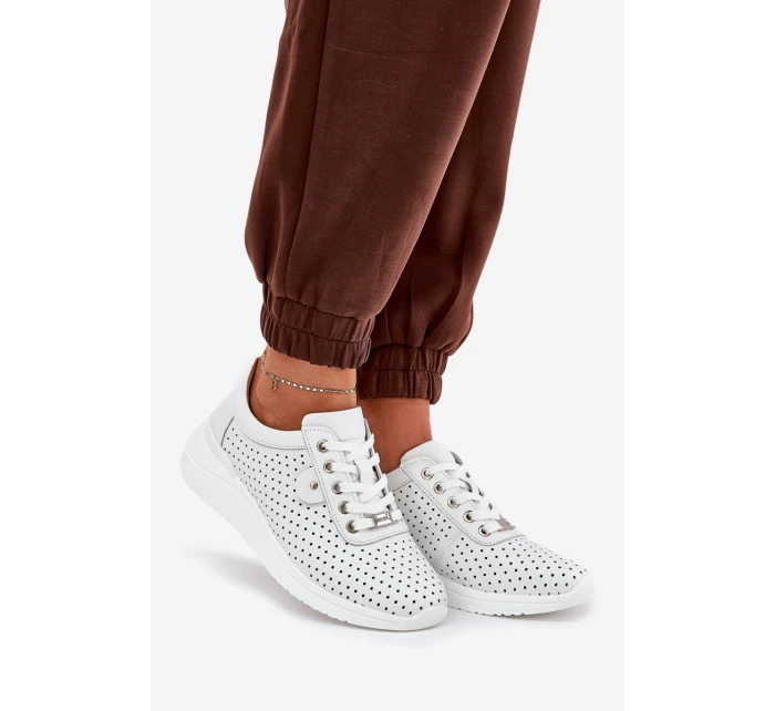 Damskie Skórzane Buty Sportowe Vinceza 79532 Białe