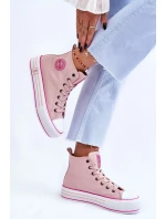 Dámské vysoké textilní tenisky na platformě Big Star LL274186 Růžová Dámské vysoké textilní tenisky na platformě Big Star LL274186 Růžová