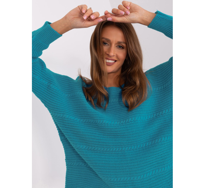Modrý dámsky klasický sveter s dlhými rukávmi