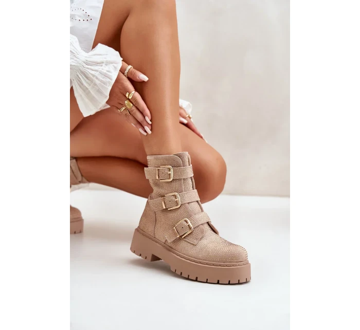 Zateplené dámske členkové topánky s béžovou ozdobou Ciascia