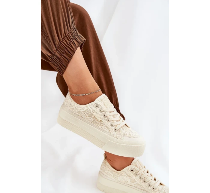 Dámské krajkové tenisky Big Star – béžové
