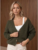 Dámský volný kardigan na knoflíky v olivové barvě FashionStreet MY2602