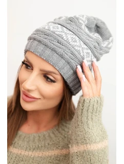 Dámska zimná čiapka so vzorom a vlnou K425 sivá