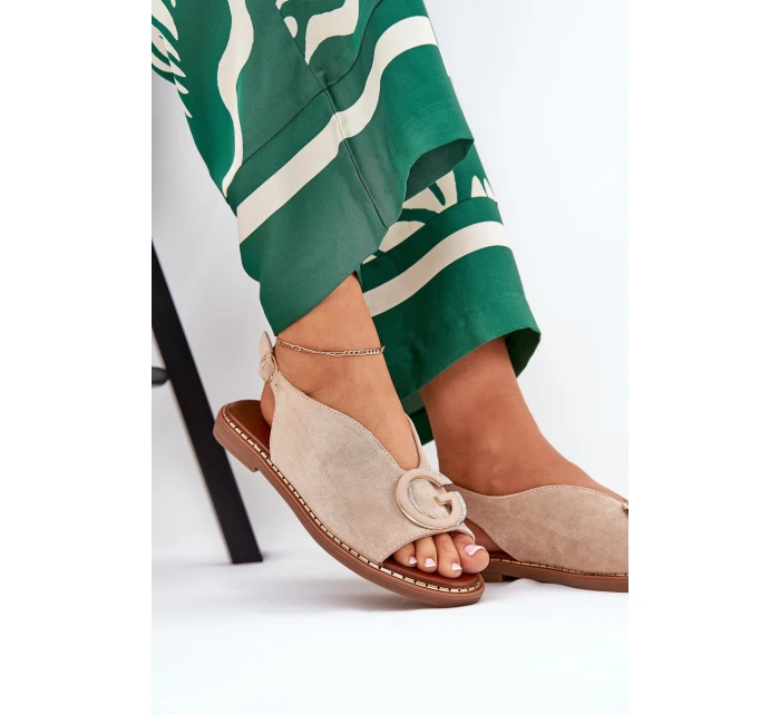 Ploché sandály s ozdobou béžové model 21685714 - Boto