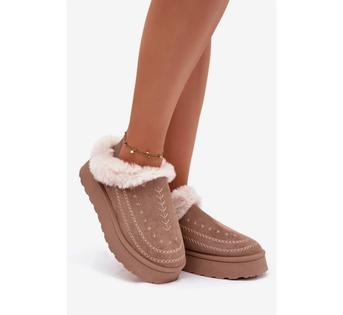 Dámské sněhule na platformě s kožešinou a tmavě béžové model 21788055 - Boto Dámské sněhule na platformě s kožešinou a tmavě béžové model 21788055 - Boto