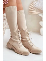 Dámske čižmy s ponožkovým zvrškom 68129 Light beige - CM Paris