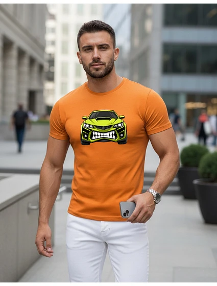 Tshirt męski z nadrukiem pomarańczowy model 22170577 - FashionStreet