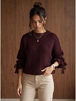 Sweter damski oversize bordowy model 22363332 - FashionStreet Sweter damski oversize bordowy model 22363332 - FashionStreet