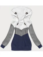 Bielo-šedo-tmavomodrá hrubšia trojfarebná dámska mikina (2303)
