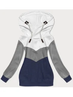 Bielo-šedo-tmavomodrá hrubšia trojfarebná dámska mikina (2303)