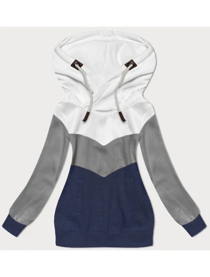 Bielo-šedo-tmavomodrá hrubšia trojfarebná dámska mikina (2303)