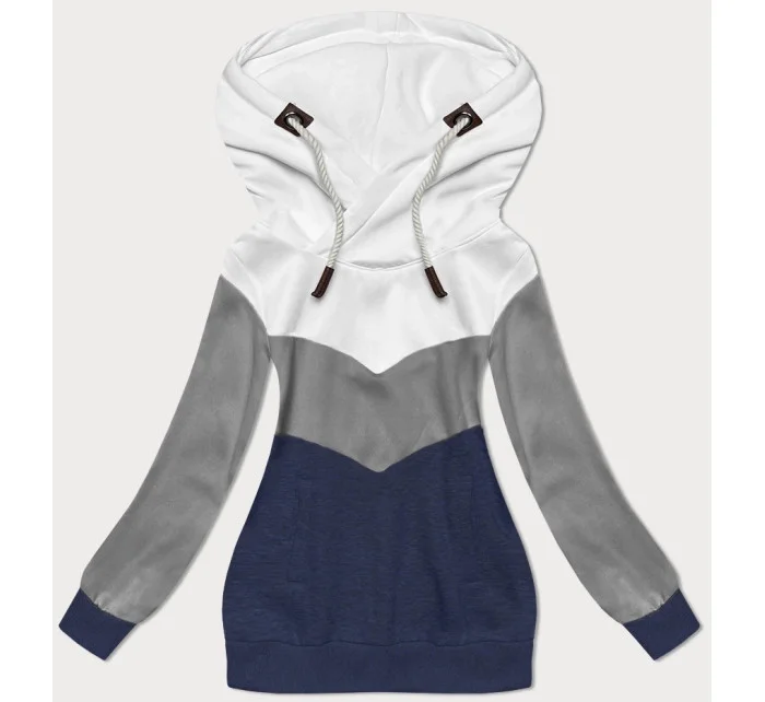 Bielo-šedo-tmavomodrá hrubšia trojfarebná dámska mikina (2303)