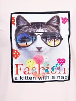 Blúzka s 3D grafikou mačky púdrovo ružová