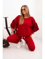 Dámska maslová súprava s lemovaním na rukávoch bordová